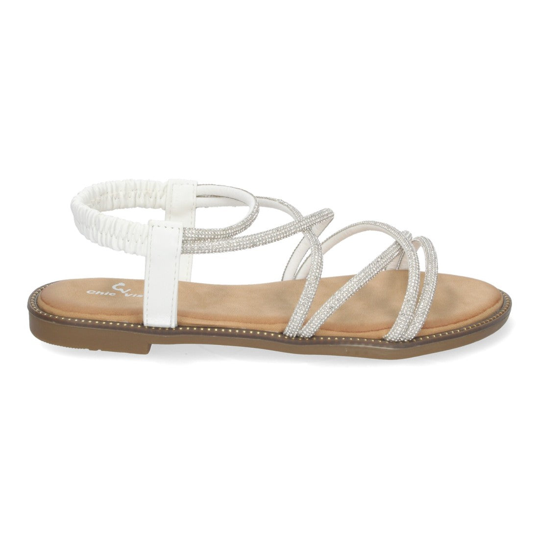 Sandalias con tiras entrecruzadas brillantes -Blanco