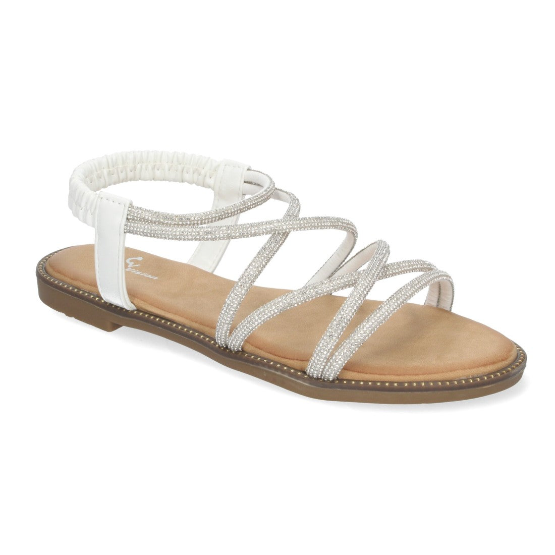Sandalias con tiras entrecruzadas brillantes -Blanco