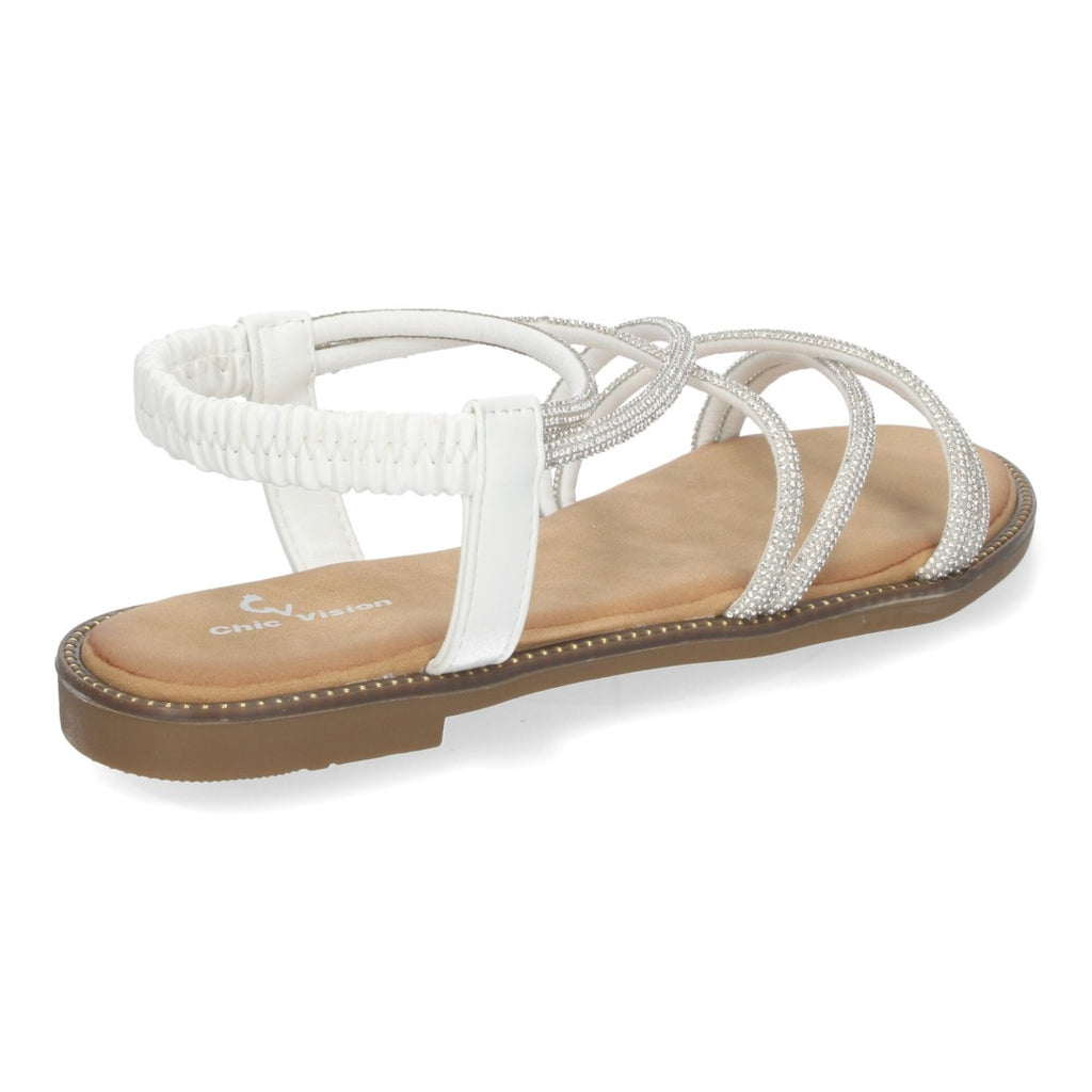 Sandalias con tiras entrecruzadas brillantes -Blanco