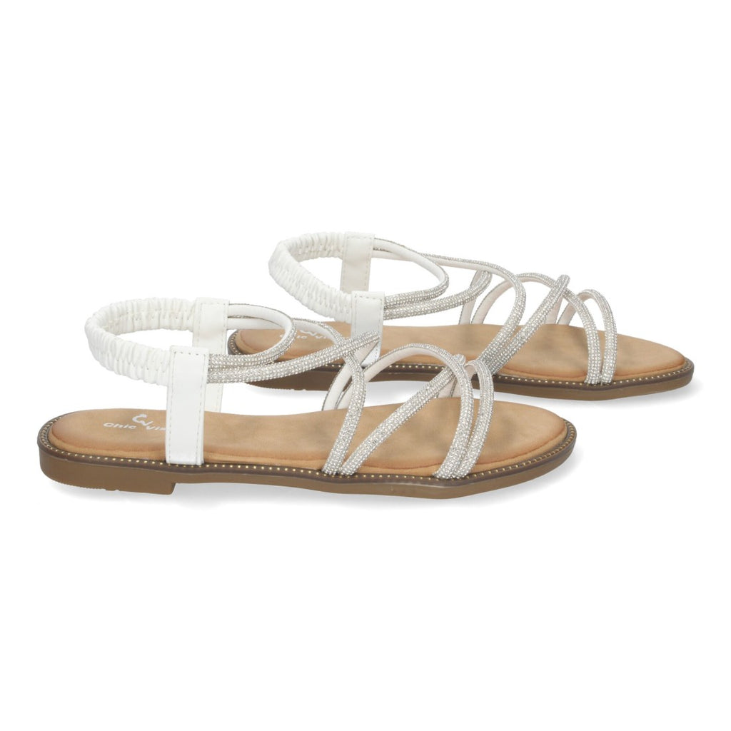 Sandalias con tiras entrecruzadas brillantes -Blanco