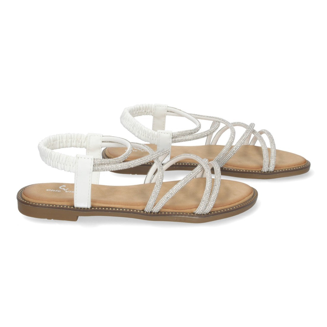 Sandalias con tiras entrecruzadas brillantes -Blanco