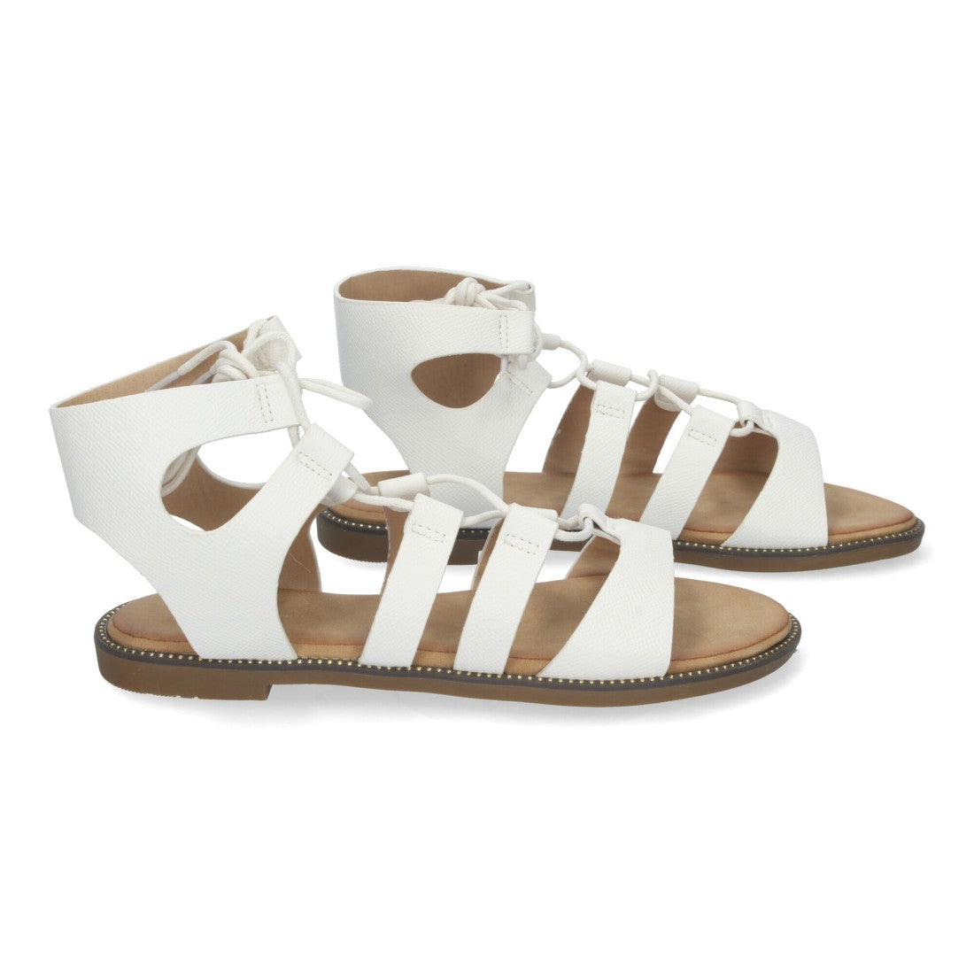 Sandalia plana  estilo Gladiadora y Suela Ligera - TF3110-Blanco