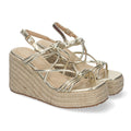 Sandalias de cuña de yute con Tiras Cruzadas -Oro