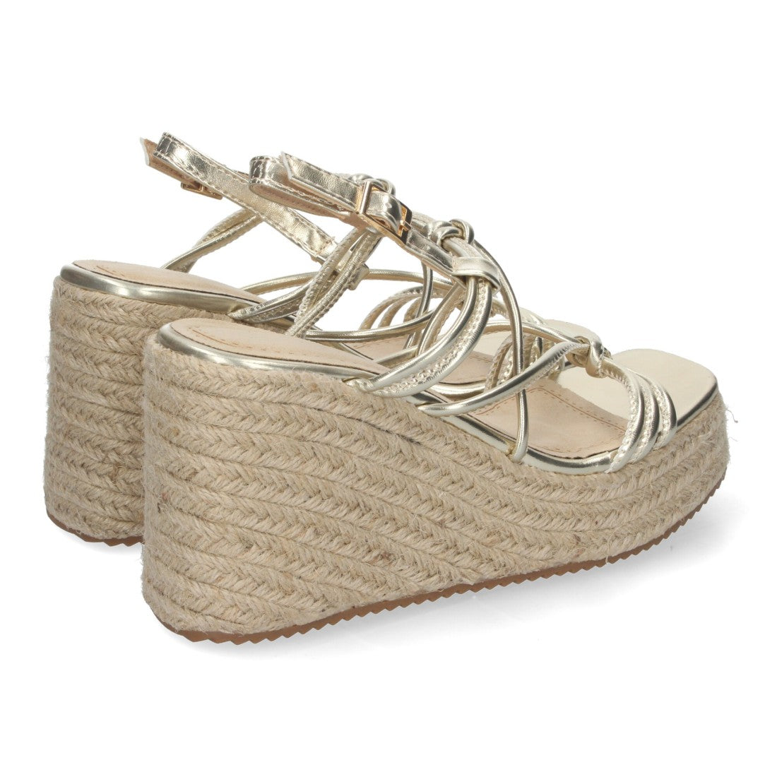 Sandalias de cuña de yute con Tiras Cruzadas -Oro