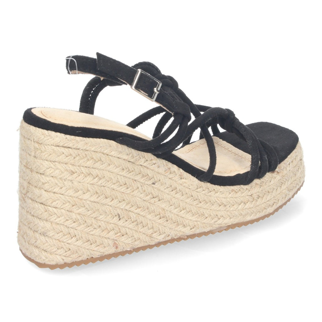Sandalias de cuña de yute con Tiras Cruzadas -Negro
