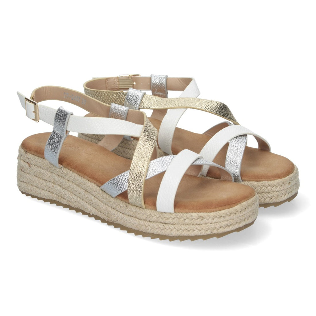 Sandalia plana Elegantes y Cómodas con Detalles Entrecruzados - CF-2457-Blanco