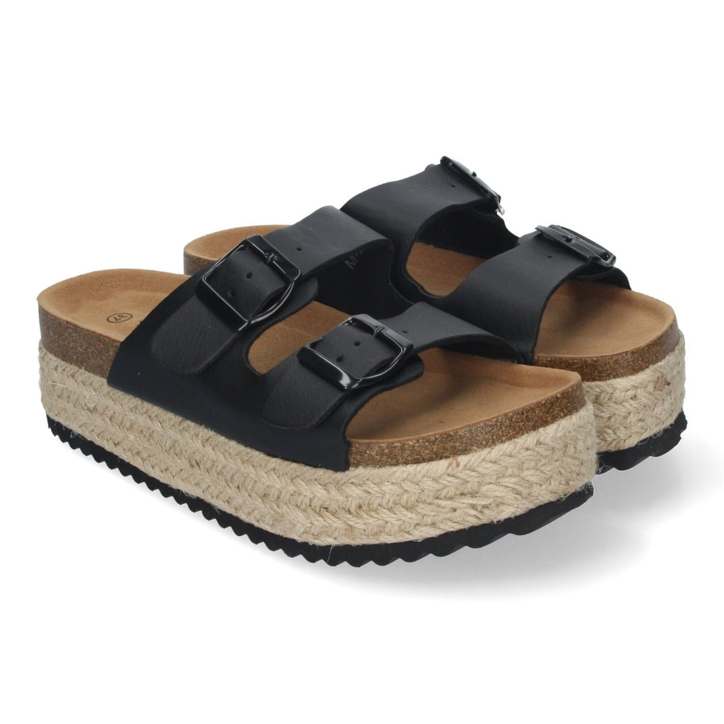 Sandalia plataforma yute doble Hebilla - M-239-Negro