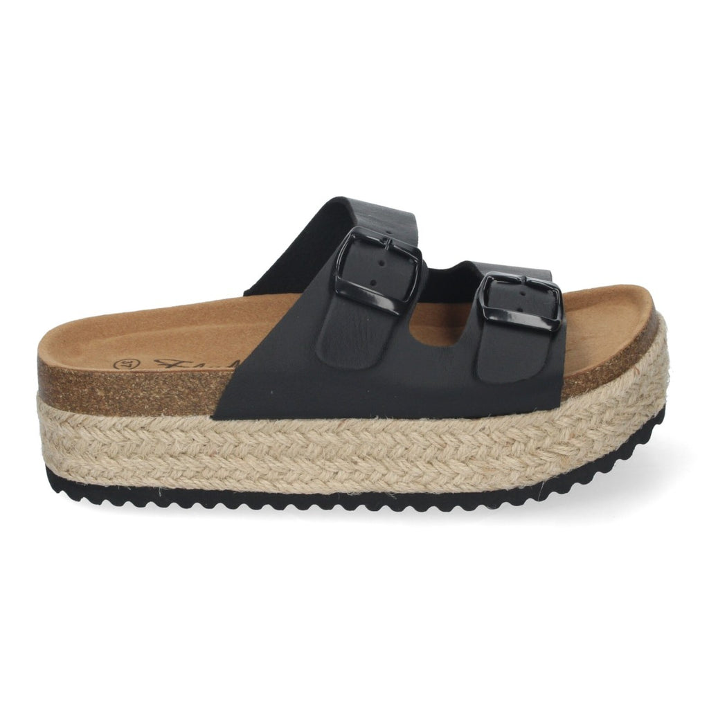 Sandalia plataforma yute doble Hebilla - M-239-Negro