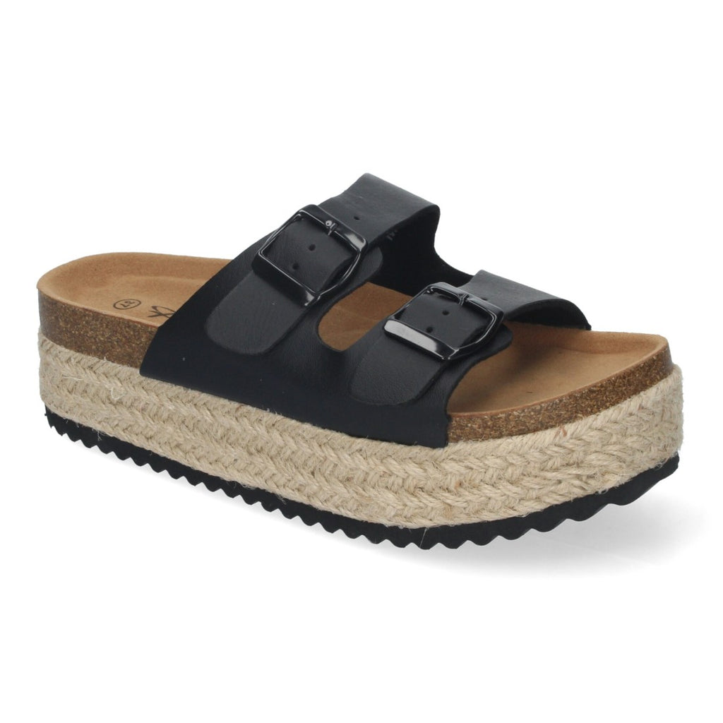 Sandalia plataforma yute doble Hebilla - M-239-Negro