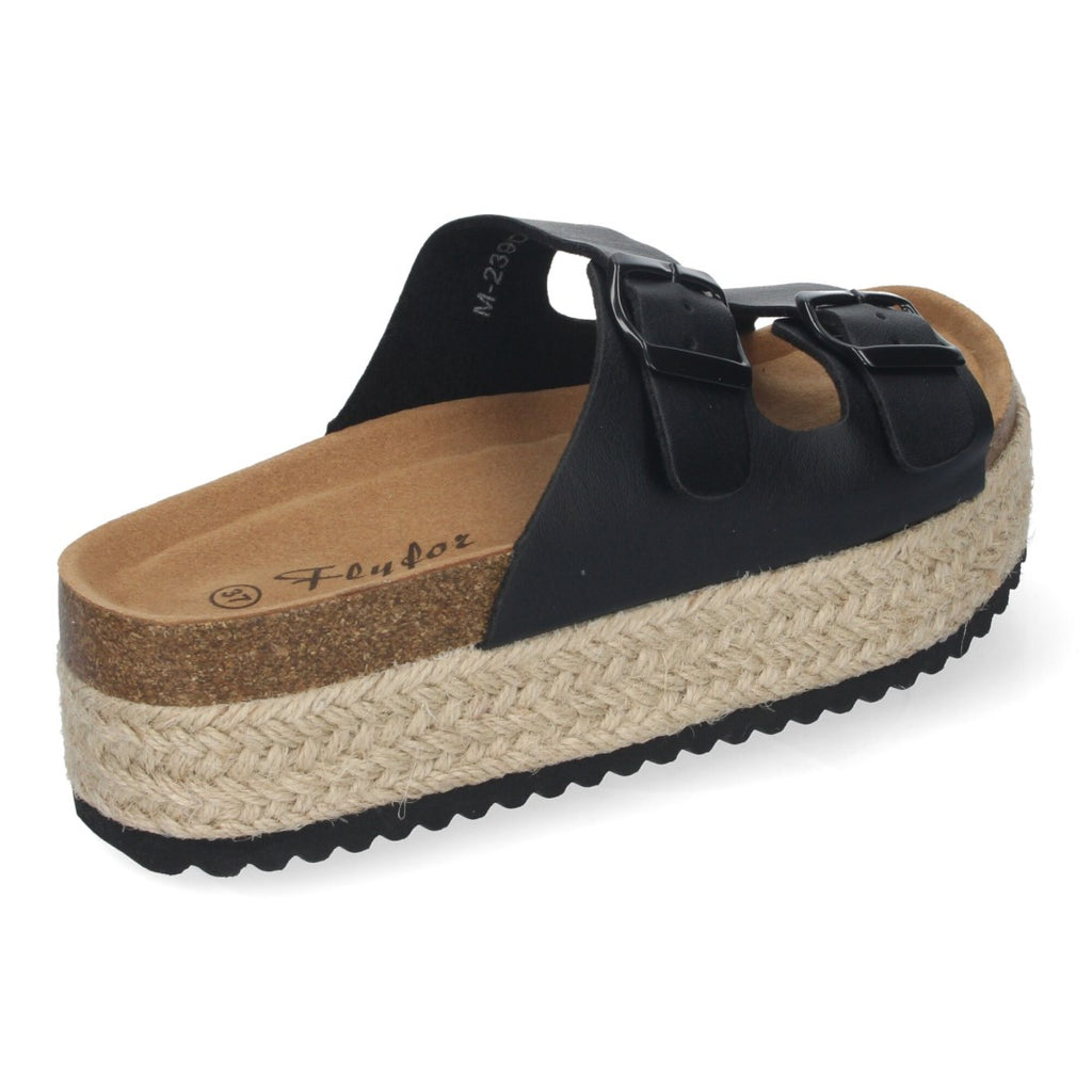 Sandalia plataforma yute doble Hebilla - M-239-Negro