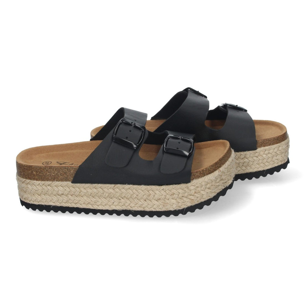 Sandalia plataforma yute doble Hebilla - M-239-Negro