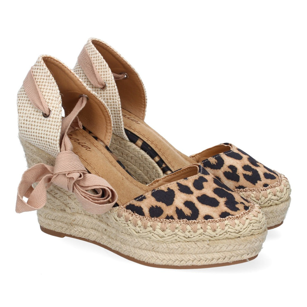 Sandalia de Cuña de Yute con Cintas y Diseño Moderno - 7Q9-Leopardo