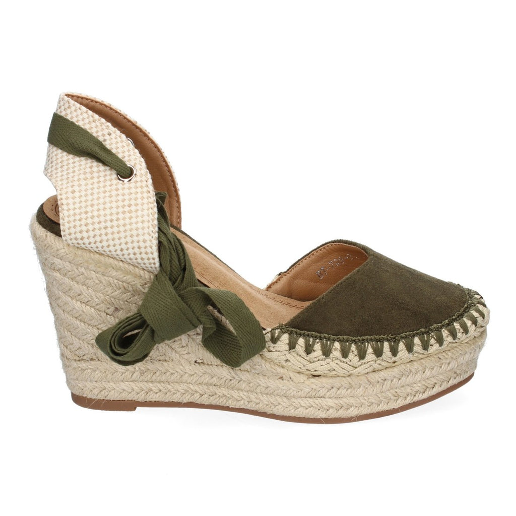 Sandalia de Cuña de Yute con Cintas y Diseño Moderno- 7Q9-Verde