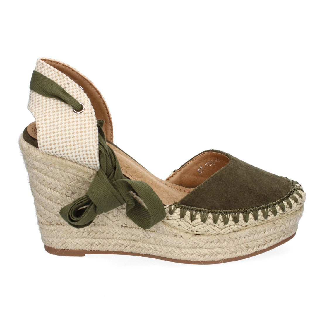 Sandalia de Cuña de Yute con Cintas y Diseño Moderno- 7Q9-Verde