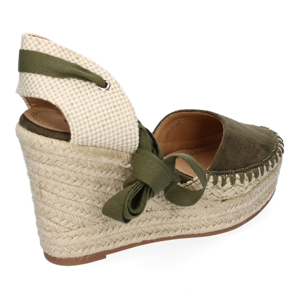 Sandalia de Cuña de Yute con Cintas y Diseño Moderno- 7Q9-Verde