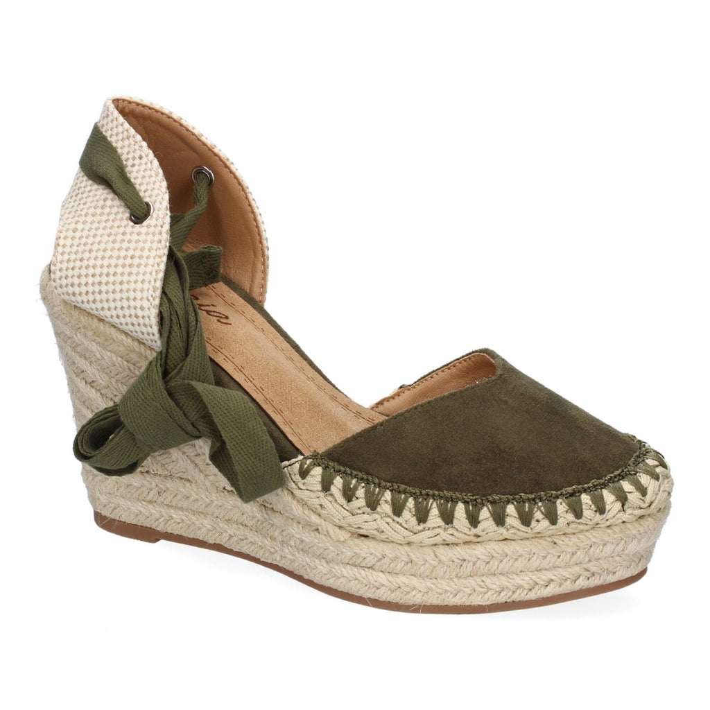 Sandalia de Cuña de Yute con Cintas y Diseño Moderno- 7Q9-Verde