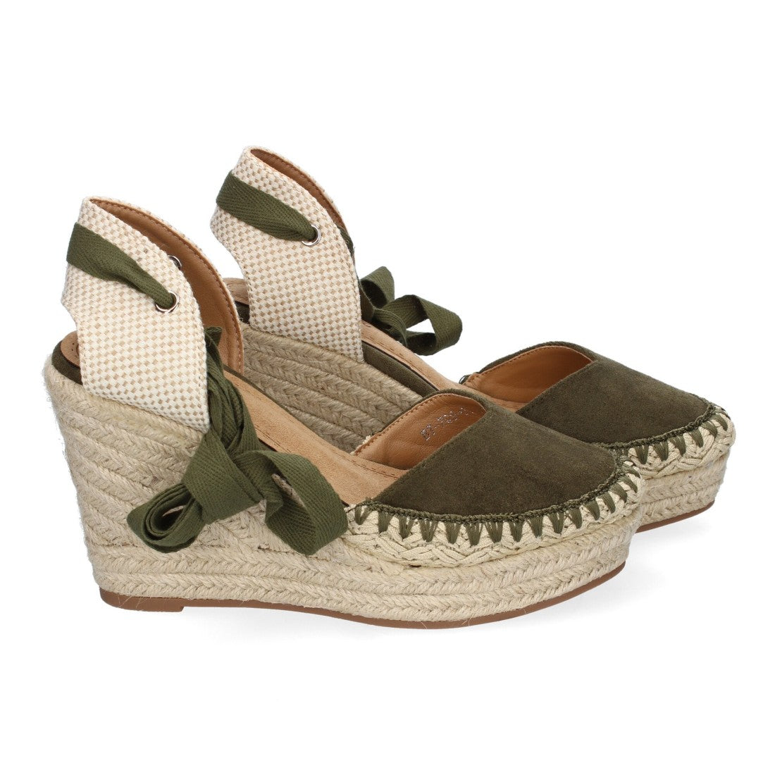 Sandalia de Cuña de Yute con Cintas y Diseño Moderno- 7Q9-Verde