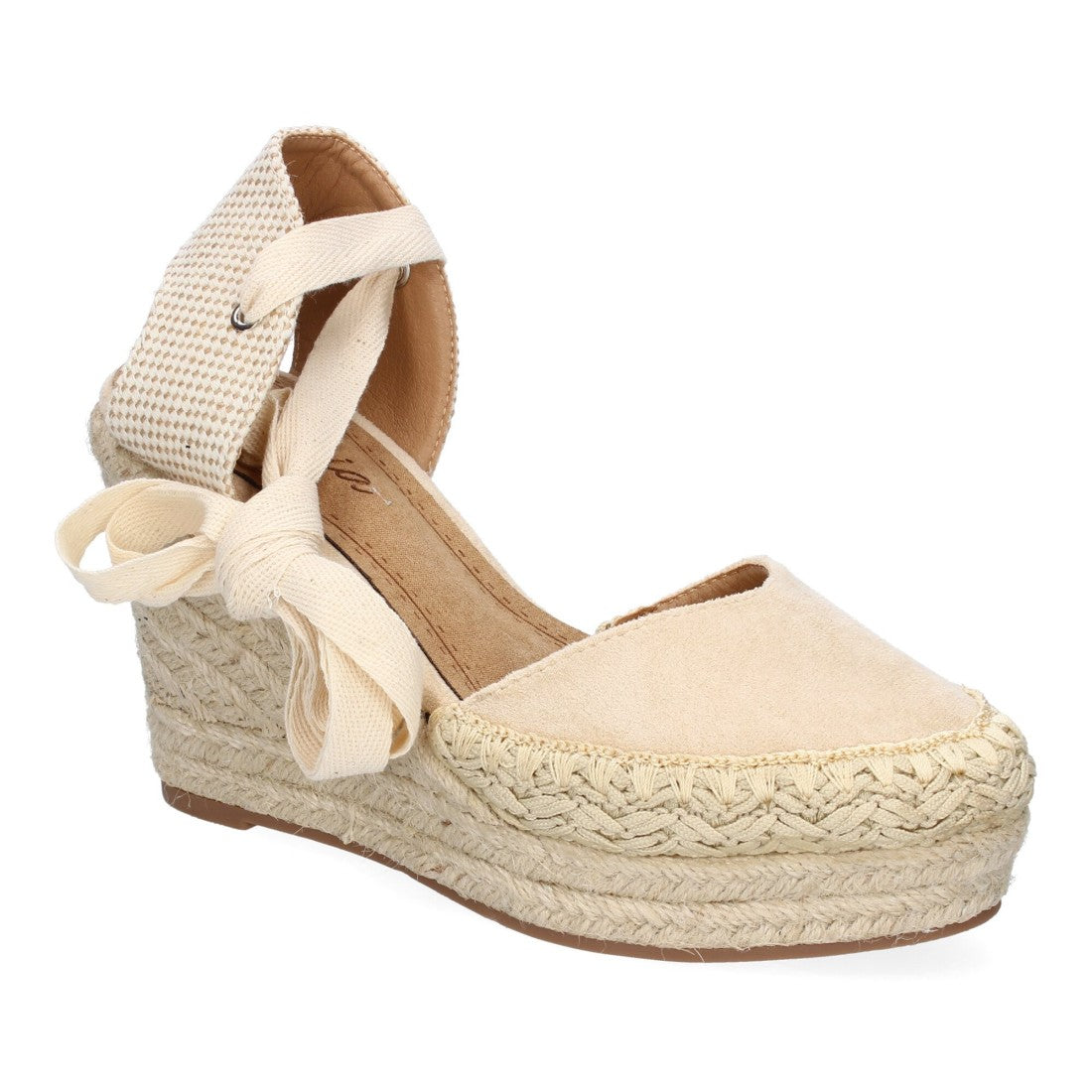 Sandalia de Cuña de Yute con Cintas y Diseño Moderno - 7Q9-Beige