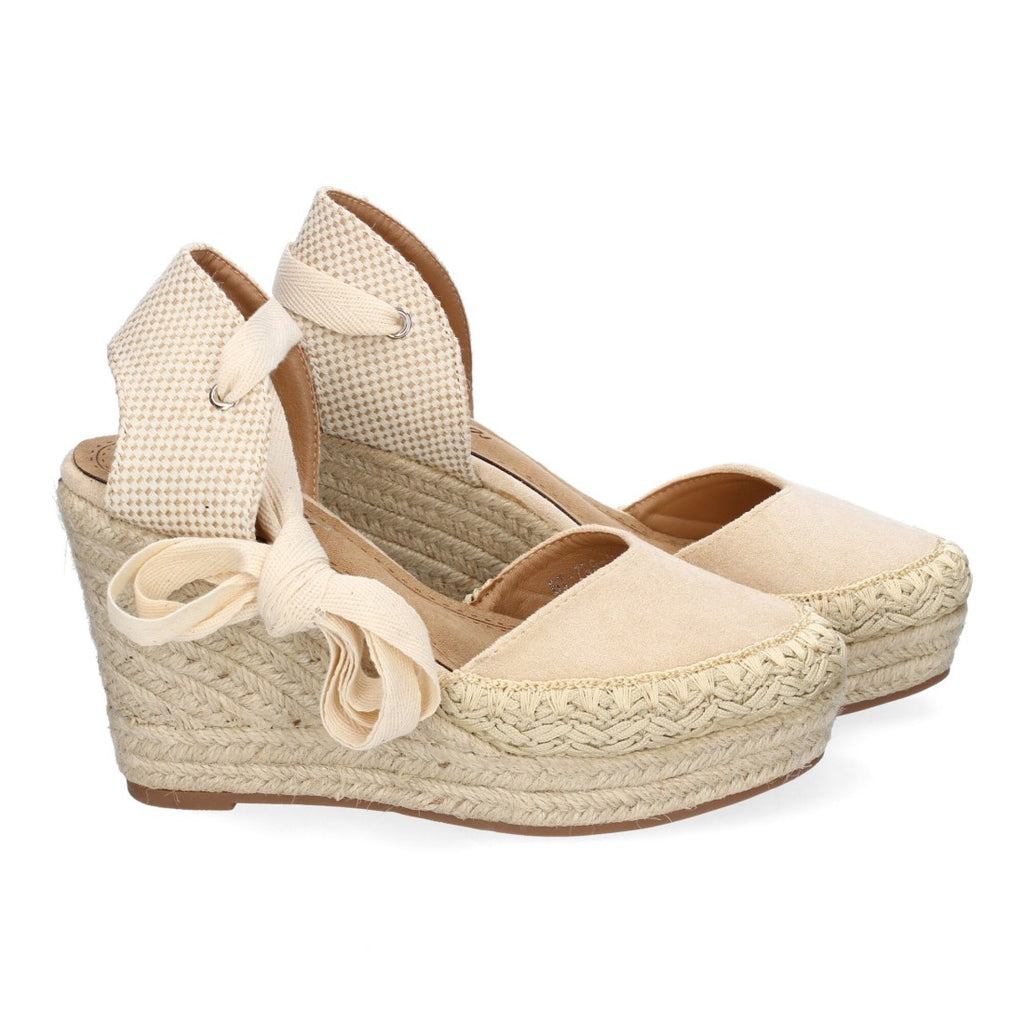 Sandalia de Cuña de Yute con Cintas y Diseño Moderno - 7Q9-Beige