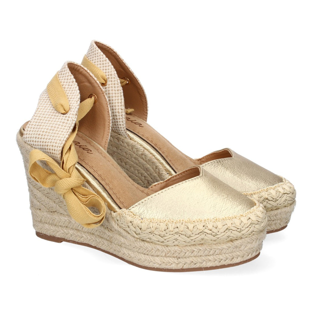 Sandalia de Cuña de Yute con Cintas y Diseño Moderno - 7Q9-Oro
