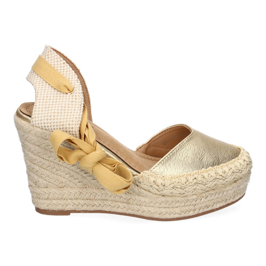 Sandalia de Cuña de Yute con Cintas y Diseño Moderno - 7Q9-Oro