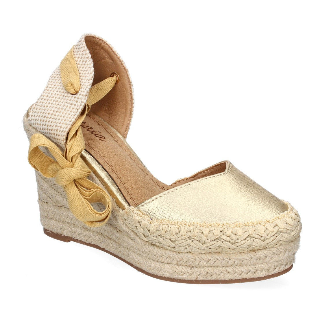 Sandalia de Cuña de Yute con Cintas y Diseño Moderno - 7Q9-Oro