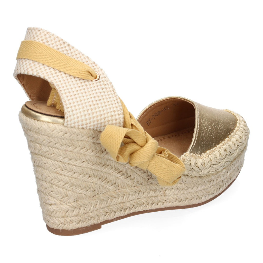 Sandalia de Cuña de Yute con Cintas y Diseño Moderno - 7Q9-Oro