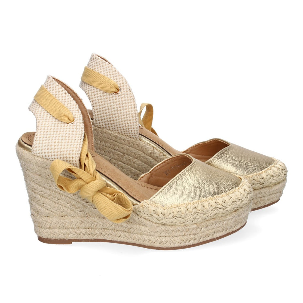 Sandalia de Cuña de Yute con Cintas y Diseño Moderno - 7Q9-Oro
