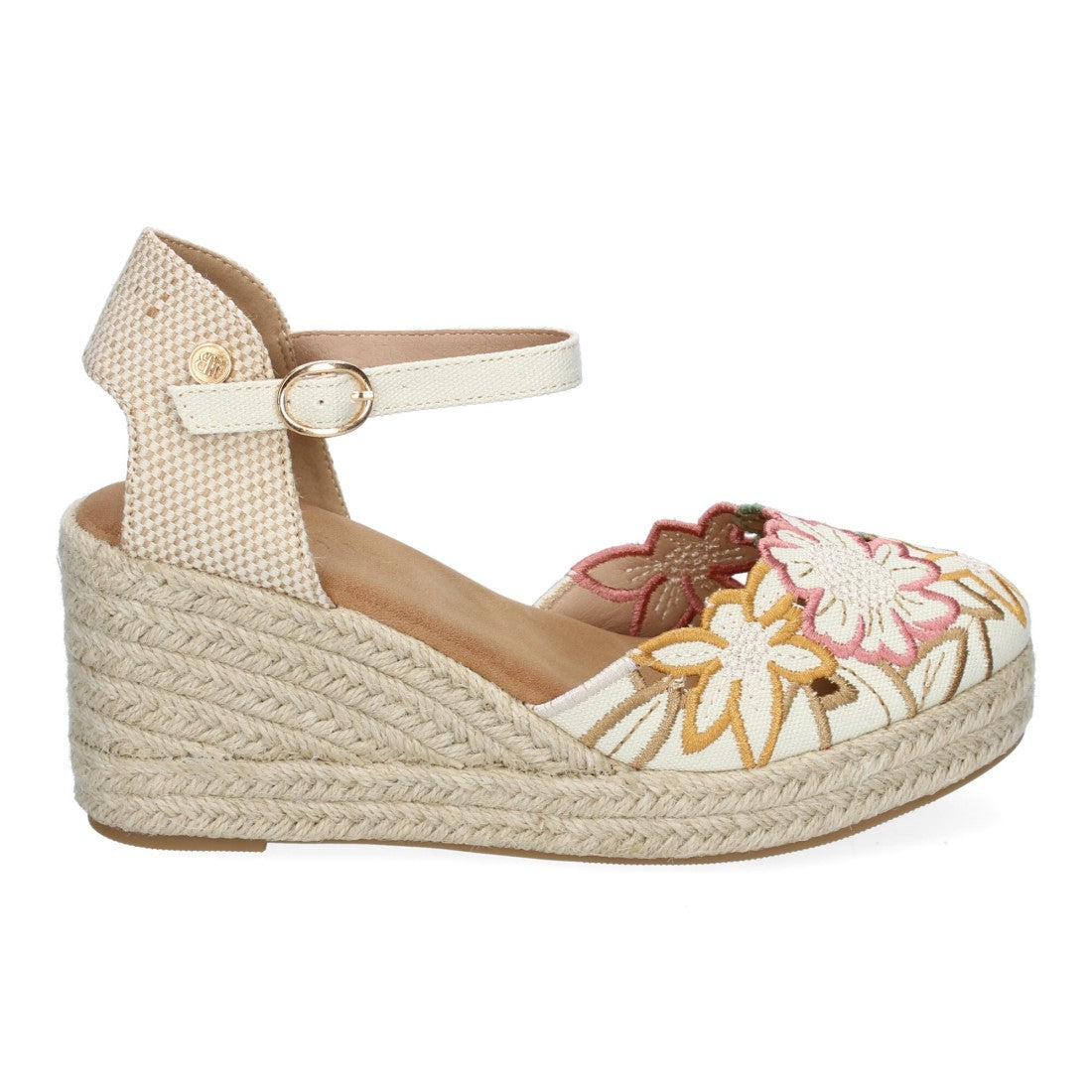 Sandalias con cuña y diseño de flores bordadas - Beige
