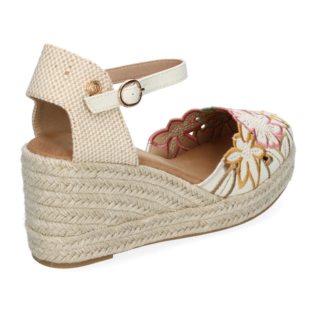 Sandalias con cuña y diseño de flores bordadas - Beige