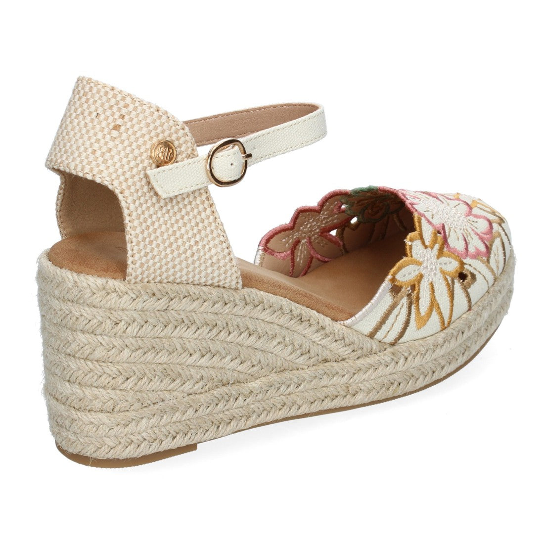 Sandalias con cuña y diseño de flores bordadas - Beige