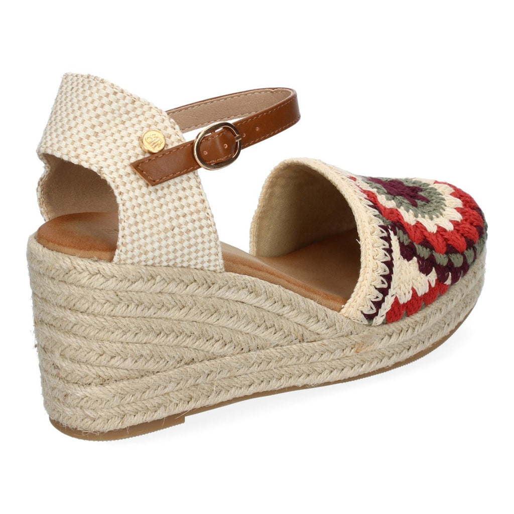 Sandalias de Cuña con Diseño de Flores, Adornos Bordados -Camel