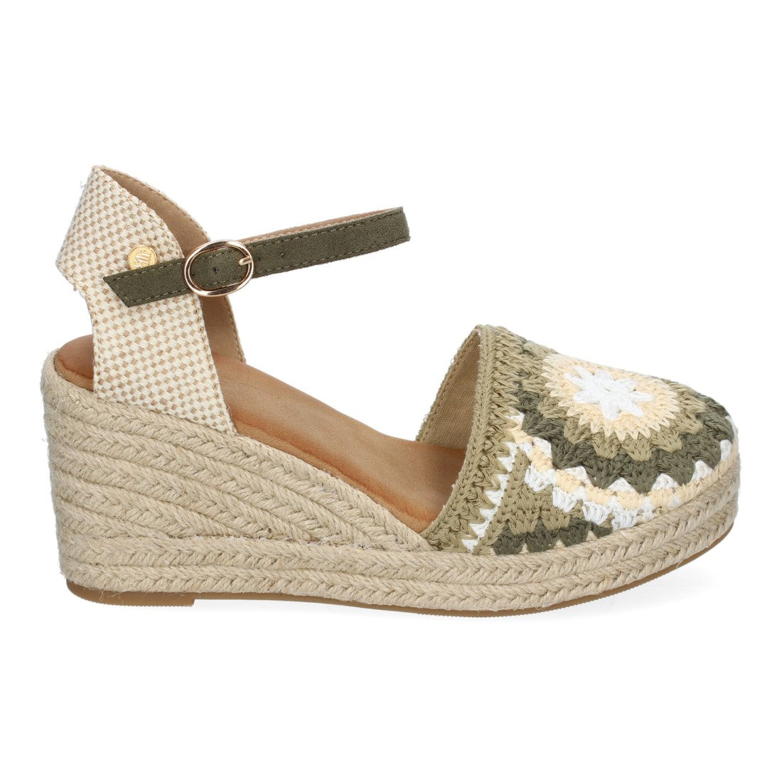 Sandalias de Cuña con Diseño de Flores, Adornos Bordados -Verde