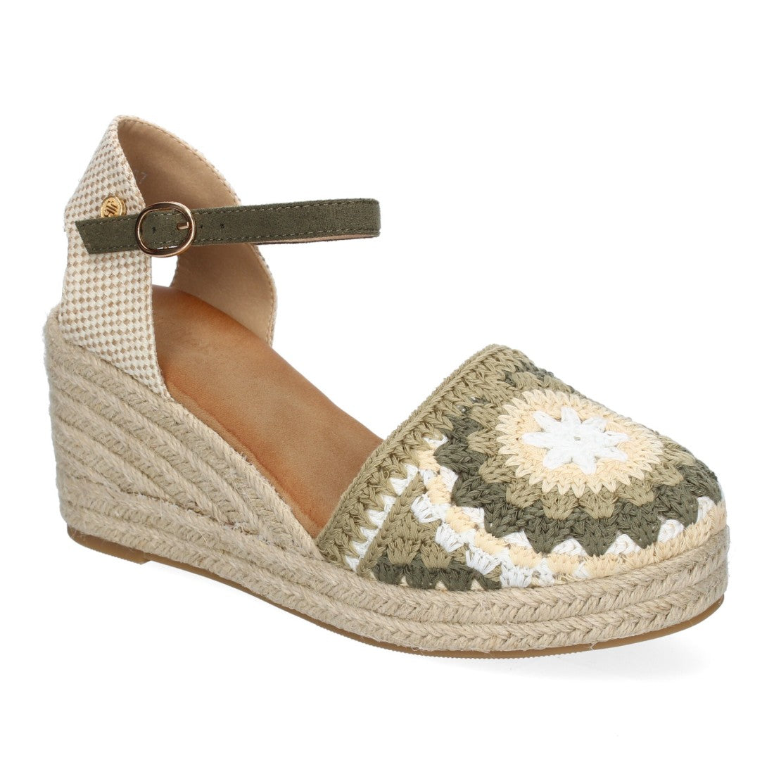 Sandalias de Cuña con Diseño de Flores, Adornos Bordados -Verde