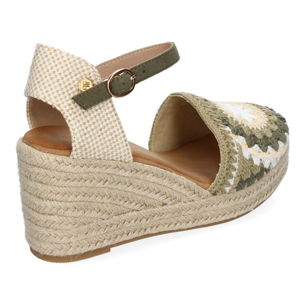 Sandalias de Cuña con Diseño de Flores, Adornos Bordados -Verde