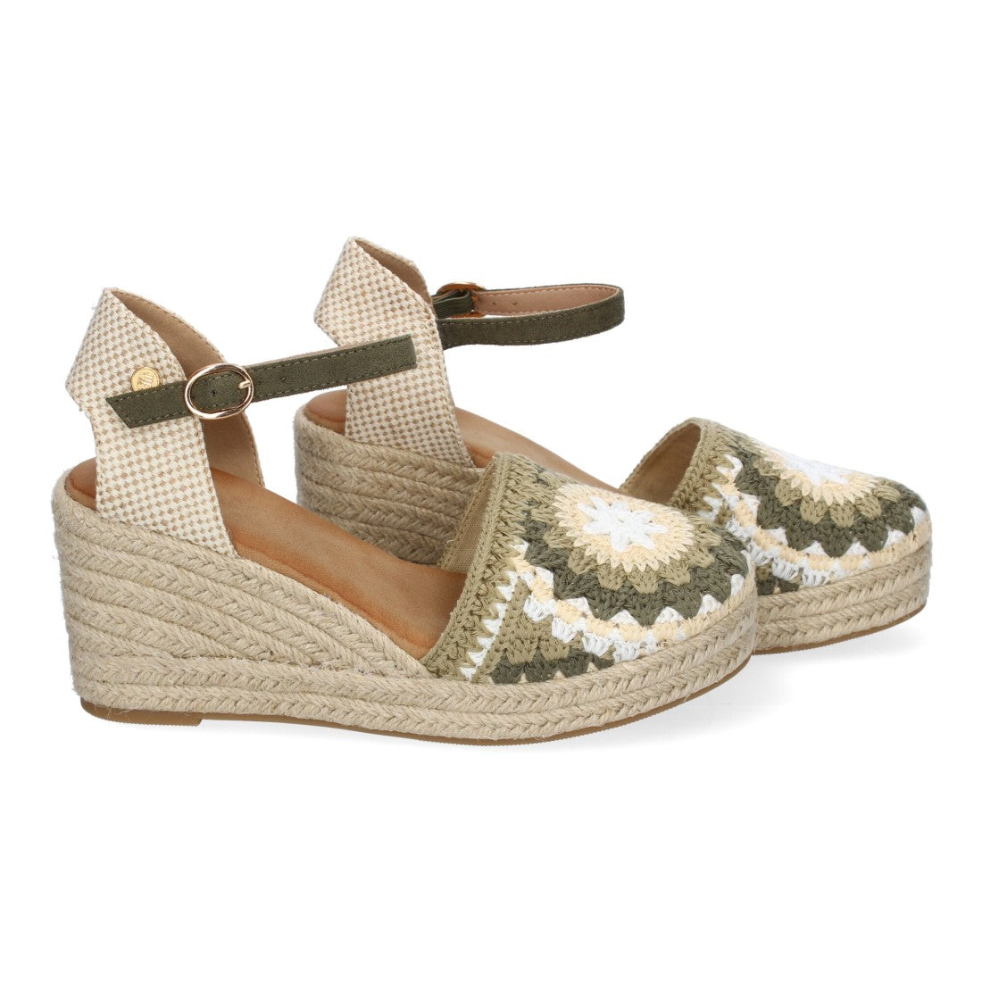 Sandalias de Cuña con Diseño de Flores, Adornos Bordados -Verde