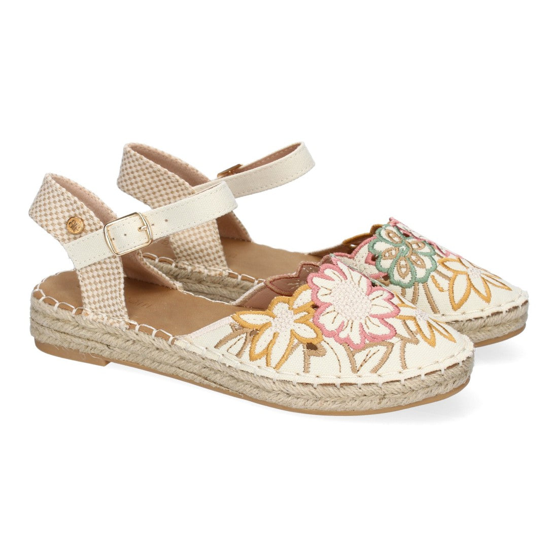 Sandalia de Mujer con Diseño Floral Bordado y Suela de Yute - Apricot