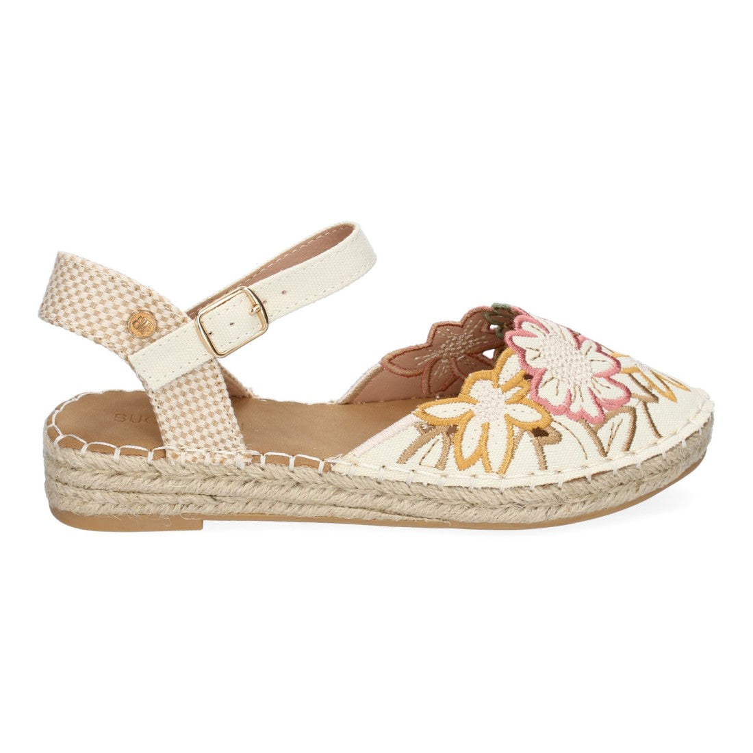 Sandalia de Mujer con Diseño Floral Bordado y Suela de Yute - Apricot
