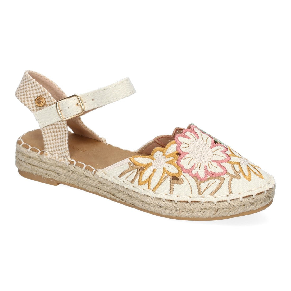 Sandalia de Mujer con Diseño Floral Bordado y Suela de Yute - Apricot