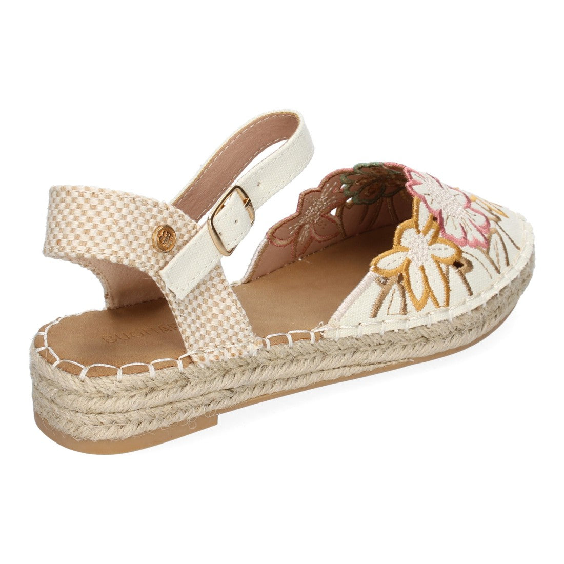 Sandalia de Mujer con Diseño Floral Bordado y Suela de Yute - Apricot