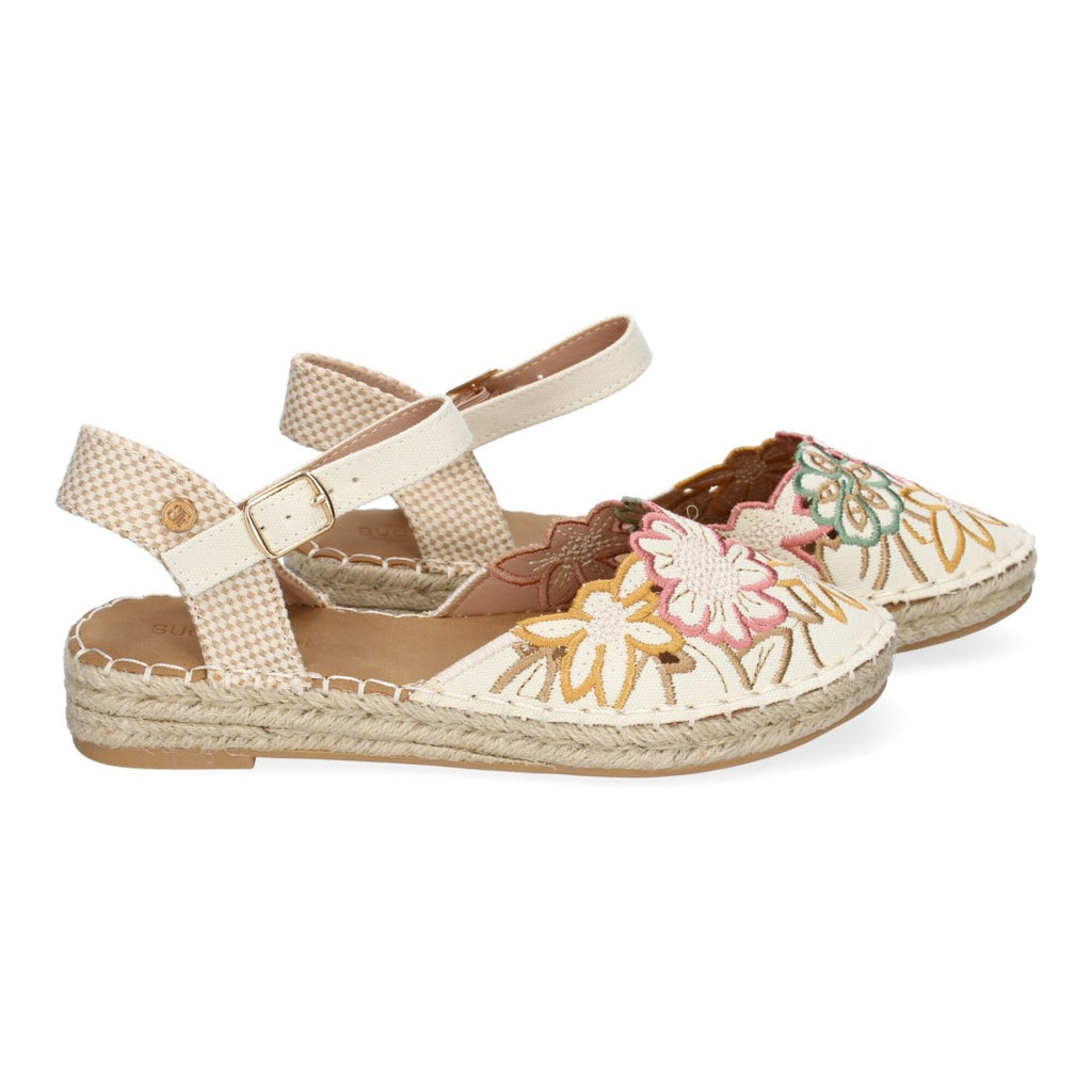 Sandalia de Mujer con Diseño Floral Bordado y Suela de Yute - Apricot