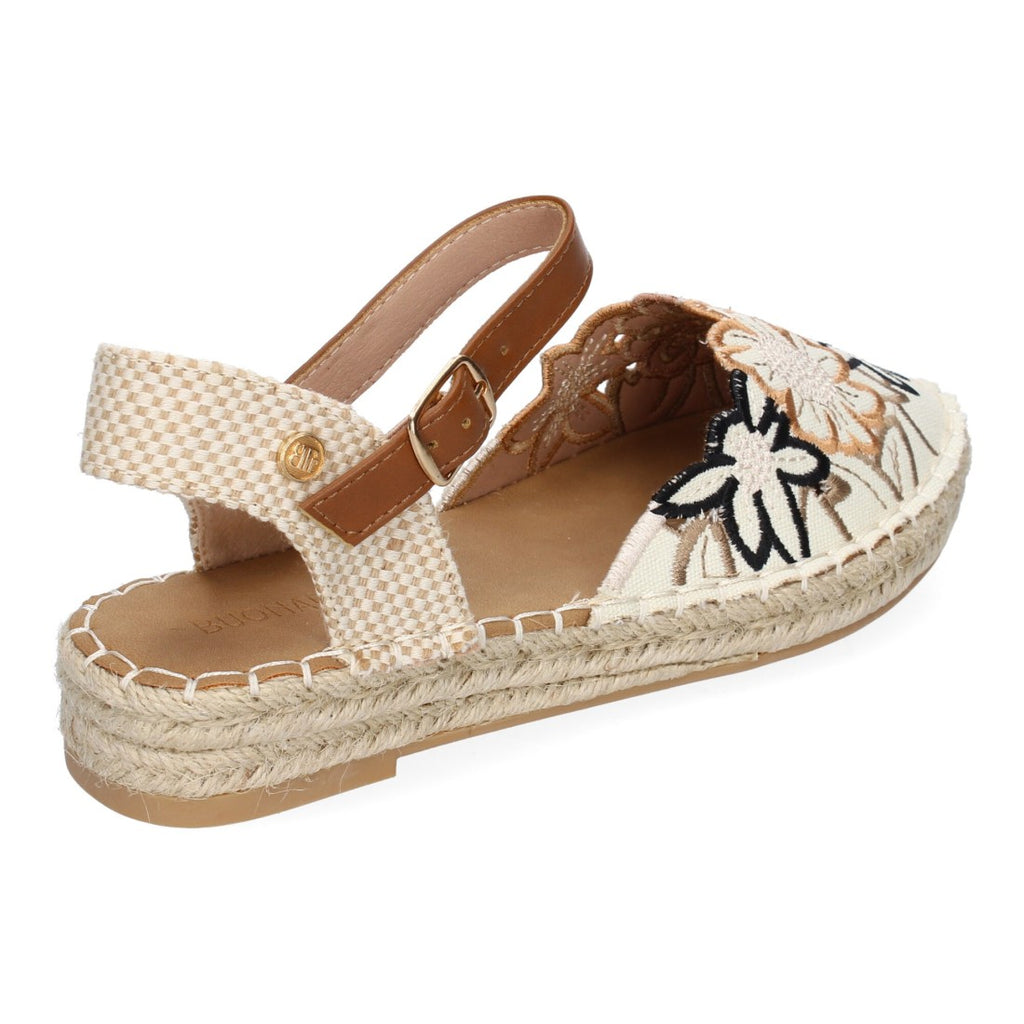 Sandalia de Mujer con Diseño Floral Bordado y Suela de Yute - Negro