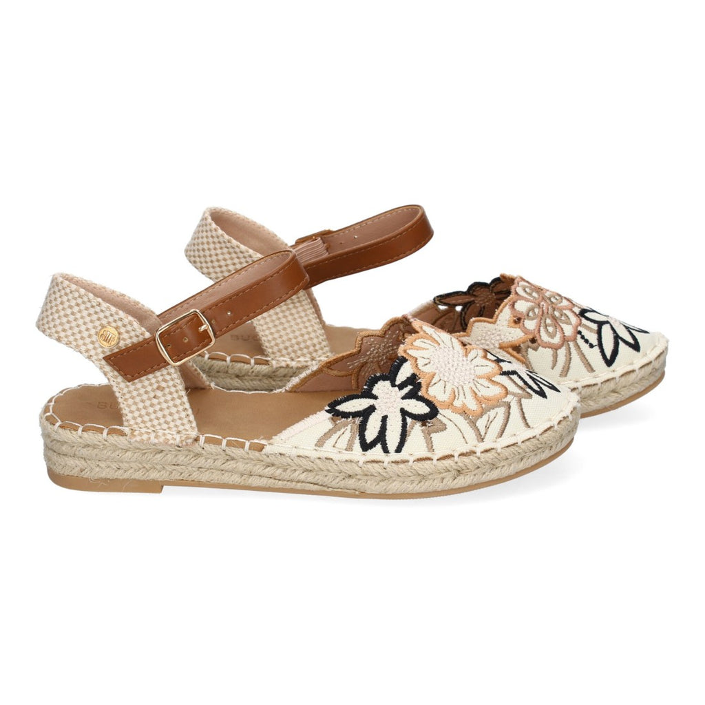 Sandalia de Mujer con Diseño Floral Bordado y Suela de Yute - Negro