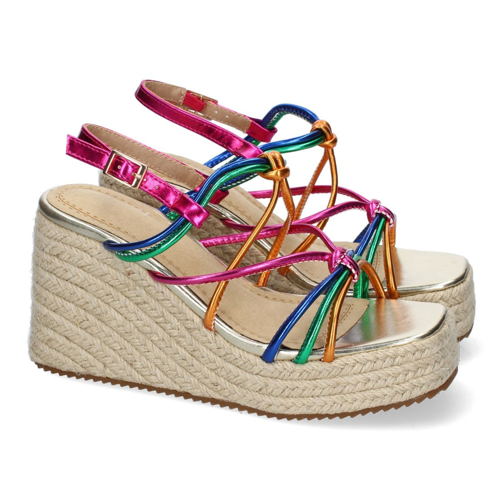 Sandalias de cuña de yute con Tiras Cruzadas -Multi