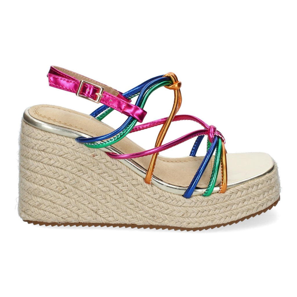 Sandalias de cuña de yute con Tiras Cruzadas -Multi