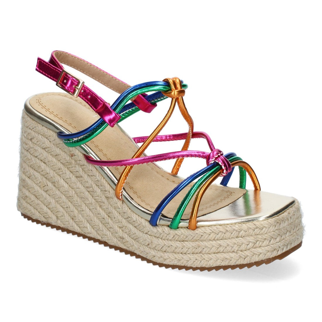 Sandalias de cuña de yute con Tiras Cruzadas -Multi