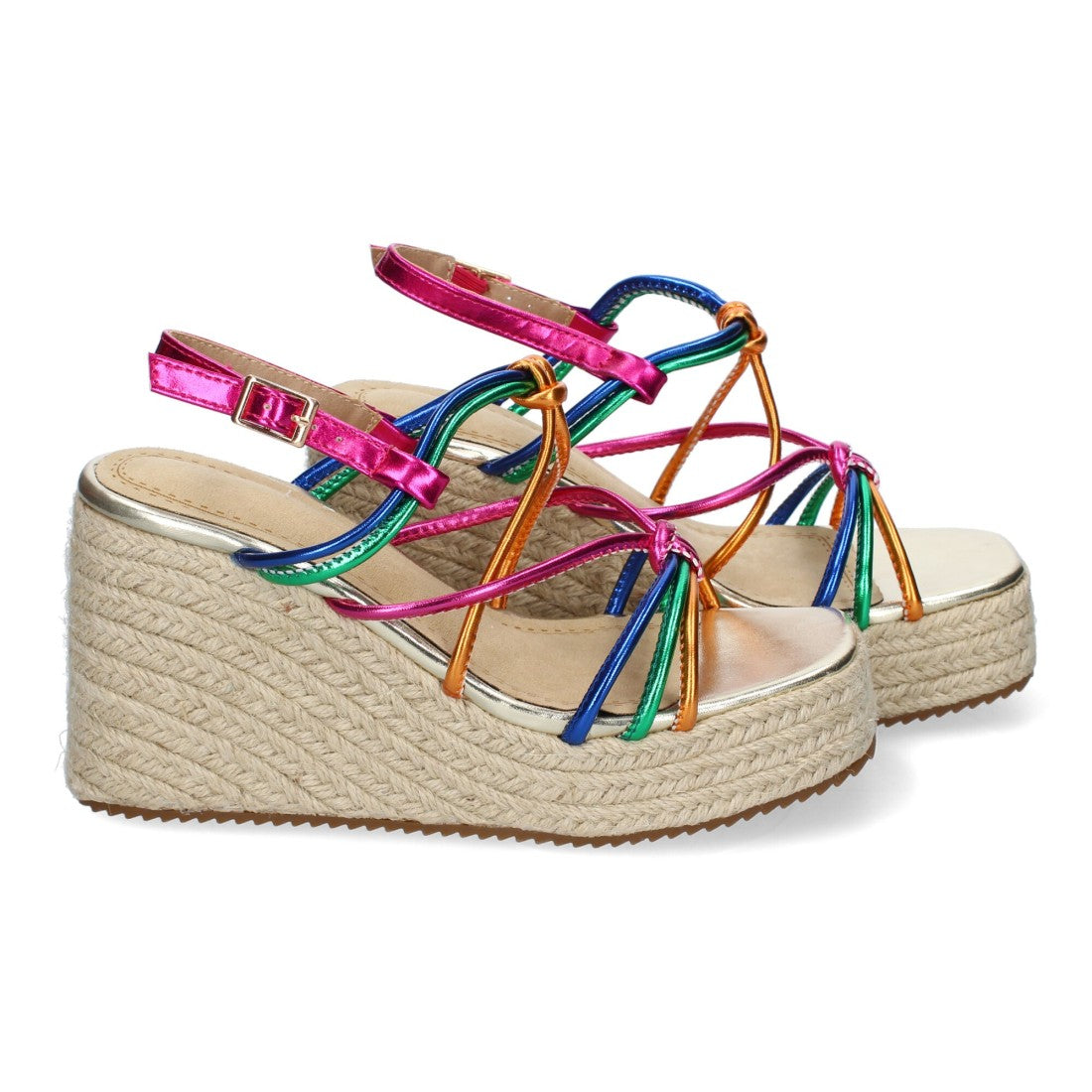 Sandalias de cuña de yute con Tiras Cruzadas -Multi