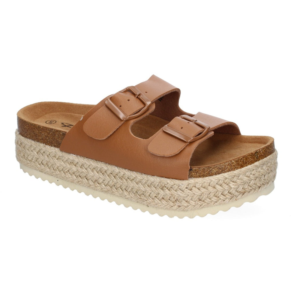 Sandalia plataforma yute doble Hebilla - M-239-Taupe