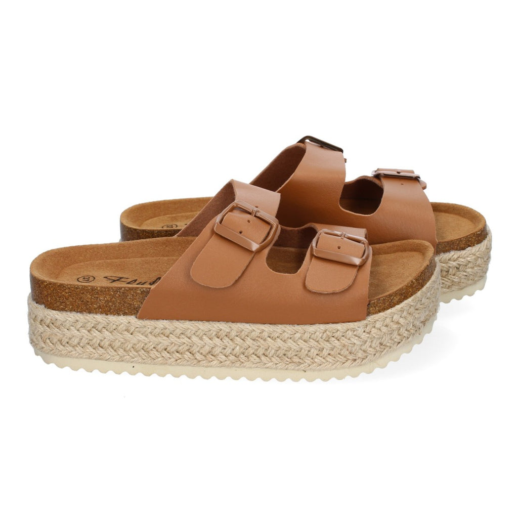 Sandalia plataforma yute doble Hebilla - M-239-Taupe