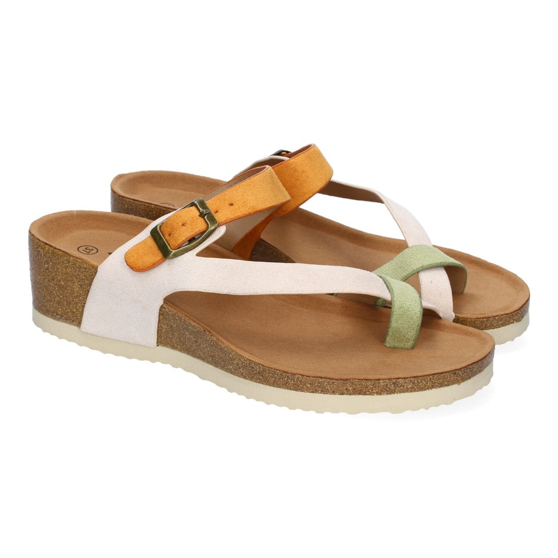 Sandalia de Cuña para Mujer,  Planta Bio, Estilo de Esclava con Hebilla - M-227C-Camel